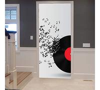 3D Door Stickers Peel and Stick Record Notes Abstract Music Door Wraps Wall Murals Self-Adhesive Wallpaper for Bedroom Living Room Decor 80X200 Cm - Self Adhesive Door Wallpaper Art Photo