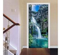 3D Door Stickers Rock Waterfall Landscape Mural Art Sticker Mural Door Sticker Wallpaper Self-Adhesive Door Decals Door Mural Removable Vinyl Door Removable for Home Office Decor Door Wall Sticker 95