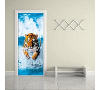 3D Door Stickers Self-Adhesive Wall Murals Peel and Stick - Animal Water Tiger - Vinyl Waterproof Door Decals Wallpaper for Bedroom Living Room Door Decoration 77 X 200 Cm - Boys and Girls Room Door