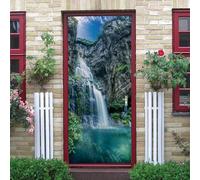 3D Door Stickers Vinyl Murals Mountain Waterfall Landscape 88 X 200 Cm PVC Self Adhesive Removable Wallpaper Art Decals Interior Doors Bedroom Living Room Kitchen Home Door Stickers Decora-9600202019