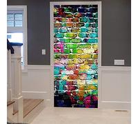 3D Door Wall Sticker 3D Visual Door Sticker Colorful Graffiti Brick Wall Wallpaper Poster Decorative Waterproof Sticker Self Adhesive Removable Home Art Decal 95 X 215 Cm - Boy Girl Room Door Photos