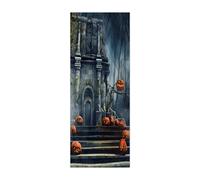 3D Door Wall Stickers Murals Peel and Stick Castle Pumpkin Lantern W88 x H200 cm Self-Adhesive Door Wallpaper Vinyl Waterproof Wall Art Sticker