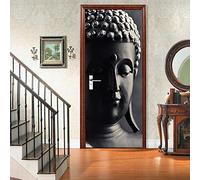 3D Door Wall Stickers Self-Adhesive Murals-Buddha Statue -Peel and Stick Door Decals Removable PVC Waterproof Door Art Wallpaper for Door Decoration 30.3x78.8 inch