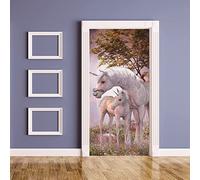 3D Door Wallpaper Self-Adhesive Door Sticker Door Poster Door Mural Door Art Door Wall Sticker Door Photo Unicorn Cartoon Animal Horse 80 X 200 Cm for Living Room Bedroom Bathroom Kitchen Door Decora