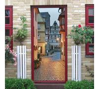 3D Door Wallpaper Self Adhesive Door Sticker Poster Mural Art Wall Sticker Photo City Street House Landscape 77 X 200 Cm for Living Room Bedroom Bathroom Kitchen Office PVC Removable D-9598456716832
