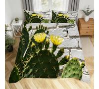 3D Double Bed Bedding Set Cactus Flowers Duvet Covers Double Bed with 2 Pillowcases Ultra Soft Microfiber Yellow Flowers Quilt Covers 200x200 cm for Girls Kids Adults H.1816