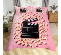 3D Double Bed Bedding Set Popcorn and Movie Tickets Duvet Covers Double Bed with 2 Pillowcases Soft Breathable Cinema Theme Quilt Covers 200x200 cm for Girls Kids Adults H.371