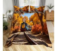3D Double Bed Bedding Set Steam Trains Duvet Covers Double Bed with 2 Pillowcases Soft Microfiber Railway Vehicles Quilt Covers 200x200 cm for Girls Kids Adults H.1530