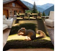 3D Double Duvet Set 3D Printed Animal Squirrel Bedding, Cute Lovely Soft Microfibre Duvet Cover Sets Quilt Cover and Pillow Set with Zipper 3 Pcs