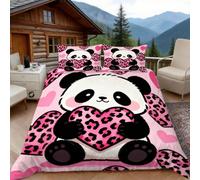 3D Double Duvet Set 3D Printed Cartoon Panda Bedding, Cute Cartoon Soft Microfibre Duvet Cover Sets Quilt Cover and Pillow Set with Zipper 3 Pcs