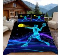 3D Double Duvet Set 3D Printed Cartoon Tennis Bedding, Sci Fi Soft Microfibre Duvet Cover Sets Quilt Cover and Pillow Set with Zipper 3 Pcs
