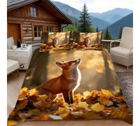 3D Double Duvet Set 3D Printed Fox Bedding, Falling Leaves Soft Microfibre Duvet Cover Sets Quilt Cover and Pillow Set with Zipper 3 Pcs