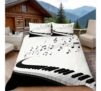 3D Double Duvet Set 3D Printed Musical Notes Bedding, Piano Pattern Soft Microfibre Duvet Cover Sets Quilt Cover and Pillow Set with Zipper 3 Pcs