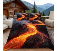 3D Double Duvet Set 3D Printed Volcanic Lava Bedding, Geology Landforms Soft Microfibre Duvet Cover Sets Quilt Cover and Pillow Set with Zipper 3 Pcs