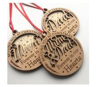 3D Double Layered Wooden Christmas Tree Baubles With Ribbon - Personalised (Missing You)