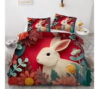 3D Double-sided printing Duvet Cover Little White Rabbit Printed Luxury Duvet Cover Set Animal Quilt Cover Bedroom Collection 3Pcs Single Size(135 x 200 cm )