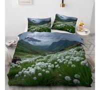 3D Double-sided printing Duvet Cover Mountains Printed Luxury Duvet Cover Set Chive Flowers Quilt Cover Bedroom Collection 3Pcs Super King Size（260 x 220 cm ）