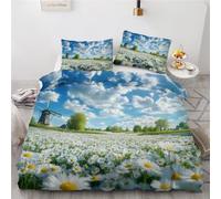 3D Double-sided printing Duvet Cover Windmill Printed Luxury Duvet Cover Set Sea Of Flowers Quilt Cover Bedroom Collection 3Pcs Single Size(135 x 200 cm )