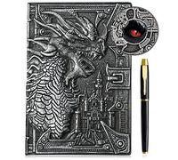 3D Dragon Embossed Journal Writing Notebook with Pen Set,Hardcover DND Journal Handmade Daily Notepad Travel Diary,RPG Accessories Gift for Men Women(Silver)
