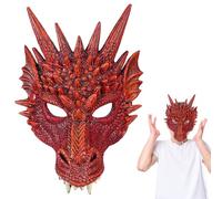 3D Dragon Halloween Mask, Half Face Cosplay Dragon Scary Animal Masks, Halloween Carnival Costume Cosplay Prank Party Mask for Adults and Kids - Red