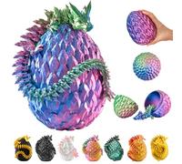 3D Dragon in Egg - 12.99 inches (30 cm) Figure with 3.94 inches (10 cm) Egg, Movable Fantasy Toy & Collectible Figurine for Kids (Blue/Green/Purple)
