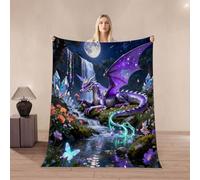 3D Dragon Throw Blanket 180x220cm Microfiber Fleece Ultra Super Soft Fleece Cozy Plush Warm Waterfall Flannel Blanket All Season Bedding for Bed Couch Travel（MXX 1-2）
