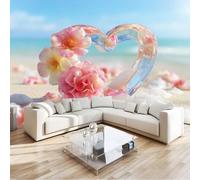 3D Dreamy Ocean Flowers Heart Non-Woven Wallpaper Mural 200 x 140 cm, Blue Large Wall Coverings, Paste the Wall for Girls Boy Bedroom Nursery Teenagers Playroom Home Decor