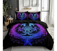 3D Duvet Cover Set 3 Piece Mystery Symbols Animals Dragons Microfiber Printed Design Quilt Cover Bedding Set with Pillowcase, Blue Purple Bedding for Teens Adults, Double Size 200 x 200 cm