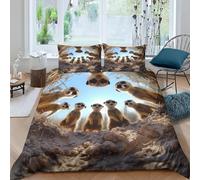 3D Duvet Cover Set For Single Double King Size Bed, Animal Meerkat 3Ps Printed Microfiber Bedding Sets Duvet Set Quilt Case With Pillowcases - Single 90X190 Cm - Do Not Fade - Anti-Aller -456G289E165