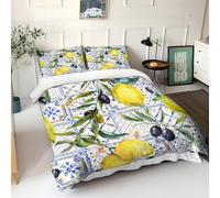 3D Duvet Cover set Soft Microfiber Mediterranean Style & Lemon Printed with Zipper Closure and Pillow Cases Multi Quilt Bedding Set King 91x87 inch (230x220cm) for Children's and Adults Teens