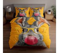 3D Duvet Cover Sets - Cute Bunny Blowing Pink Bubblegum Design, Ultra-Soft Microfiber Bedding Double Bed Set Includes 1 Duvet Cover & 2 Pillowcases