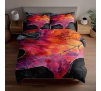 3D Duvet Cover Sets Volcanic Botany Print - Lava Flows Frozen in Leaf Venation Double Bed Set, 1 Duvet Cover 2 Pillowcases, Microfiber Primordial Forest Decor