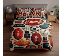 3D duvet cover sets with sports equipment pattern including soccer balls, rugby balls and whistles, made from soft breathable microfiber, includes 1 duvet cover 2 pillowcases