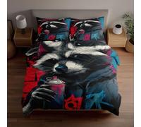 3D duvet cover sets with urban raccoon graffiti artist spraying brick wall, made from soft breathable microfiber, includes 1 duvet cover 2 pillowcases, home gifts