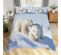 3D Duvet Cover Super King Size Polar Bear All Season Bedding Set with Zipper Closure and Pillowcase Soft Breathable Polar Animals Quilt Cover 260x220 cm for Teens H.714