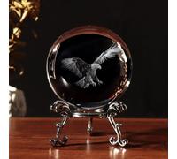 3D Eagle Crystal Ball with Stand Paperweights Healing Ball, Eagle Gifts for Men Husband Family, Eagle Decor for Room Office, Ideal Gifts for Christmas Birthday Paperweight Art Glass Decorative (60mm)