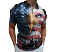 3D Eagles1 U.S. Flag Men's Short Sleeve Polo Shirts Casual Zippered Golf Shirt Slim Fit T-Shirt Tops