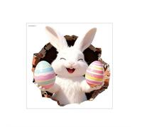 3D Easter Wall Stickers Decor, Rabbit Breaking Wall Holding Colorful Eggs, 30x30cm Large Removable Decals Window Clings for Home School Office Party, Multicolor Bunny Walls Art (C 1pcs)