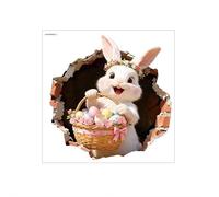 3D Easter Wall Stickers Decor, Rabbit Breaking Wall Holding Colorful Eggs, 30x30cm Large Removable Decals Window Clings for Home School Office Party, Multicolor Bunny Walls Art (D 1pcs)