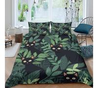 3D Easy Care Microfiber Black cats in jungle Comforter Cover Breathable Bedding Set w/ Pillowcase Illustrated nature Quilt Cover Set All Season Machine Washable for Bedroom Decor Single（135x200cm）