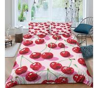 3D Easy Care Microfiber Cherry fruit Comforter Cover All Season Bedding Sets w/ Matching Pillowcase Pop Style illustration Duvet Cover All Season Breathable Washable Bedroom Decor Double（200x200cm）
