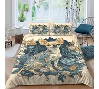 3D Easy Care Microfiber Chihuahua dog Duvet Cover Breathable Bedding Sets with Matching Pillowcase floral tattoo style art Bed Quilt Cover All Season Washable for Bedroom Decor Double（200x200cm）