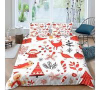 3D Easy Care Microfiber Christmas icons Duvet Cover Breathable Bedding Sets with Matching Pillowcase Red festive style_ Bed Quilt Cover All Season Machine Washable for Bedroom Decor Single（140x200cm）