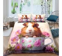 3D Easy Care Microfiber cute guinea pig Comforter Cover Breathable Soft Bedding Set with Pillow Cases cartoon whimsical style Duvet Cover Set All Season Washable for Men Women Kids Single（135x200cm）
