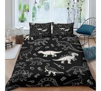 3D Easy Care Microfiber Dinosaur sketches Duvet Cover Breathable Bedding Sets with Matching Pillowcase Chalkboard style art Bed Quilt Cover All Season Washable for Bedroom Decor Single（135x200cm）