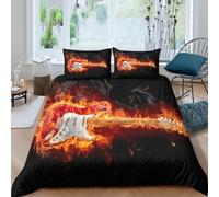 3D Easy Care Microfiber electric guitar Comforter Cover All Season Bedding Sets with Matching Pillowcase flame rock style Duvet Cover All Season Breathable for Bedroom Decor Double（200x200cm）