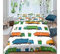 3D Easy Care Microfiber Garbage trucks Duvet Cover Breathable Bedding Sets with Matching Pillowcase Cartoon illust Bed Quilt Cover All Season Machine Washable for Bedroom Decoration Double（200x200cm）