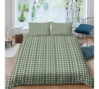 3D Easy Care Microfiber Gingham pattern Bed Quilt Cover Soft Bedding Set with Pillow Cases Vintage green checkered Comforter Cover Set All Season Machine Washable for Teens Adults Single（140x200cm）