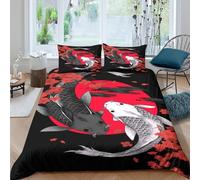 3D Easy Care Microfiber koi fish art Duvet Cover Breathable Bedding Sets w/Matching Pillowcase Japanese style illustration Bed Quilt Cover All Season Washable for Bedroom Decor Super king（260x220cm）