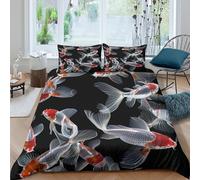 3D Easy Care Microfiber koi fish swimming Duvet Cover All Season Bedding Set with Pillow Shams vibrant aquatic scene Bedding Quilt Cover Breathable Machine Washable for Teens Adults Single（135x200cm）